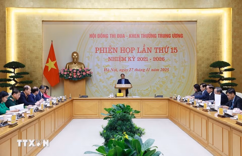 Thủ tướng Phạm Minh Chính chủ trì Phiên họp lần thứ 15 của Hội đồng Thi đua-Khen thưởng Trung ương. (Ảnh: Dương Giang/TTXVN)