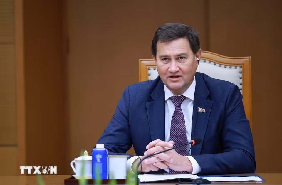 Bộ trưởng Ngoại giao Cộng hòa Belarus Maxim Ryzhenkov phát biểu. (Ảnh: Dương Giang/TTXVN)