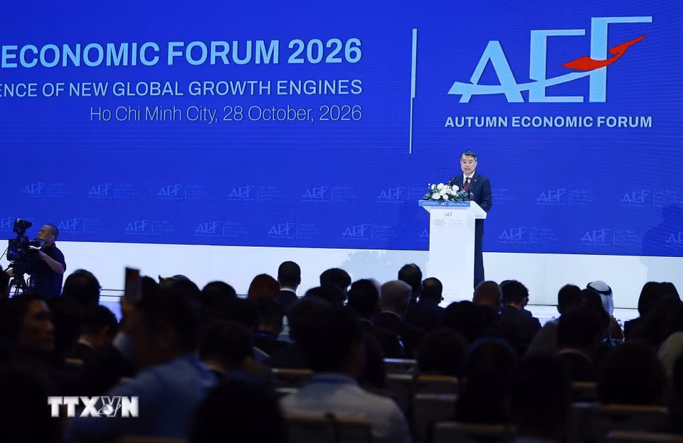 Thủ tướng Lê Minh Hưng phát biểu tại Phiên toàn thể cấp cao Diễn đàn Kinh tế Mùa Thu 2026 (AEF 2026). (Ảnh: Dương Giang/TTXVN)