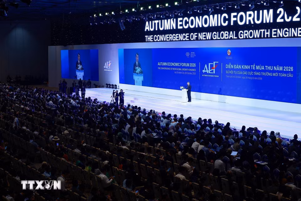 Phiên toàn thể cấp cao Diễn đàn Kinh tế Mùa Thu 2026 (AEF 2026) với chủ đề "Sự hội tụ của các cực tăng trưởng mới toàn cầu." (Ảnh: Dương Giang/TTXVN)