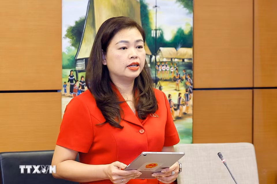 Đại biểu Quốc hội tỉnh Cao Bằng Đoàn Thị Lê An phát biểu. (Ảnh: Doãn Tấn/TTXVN)