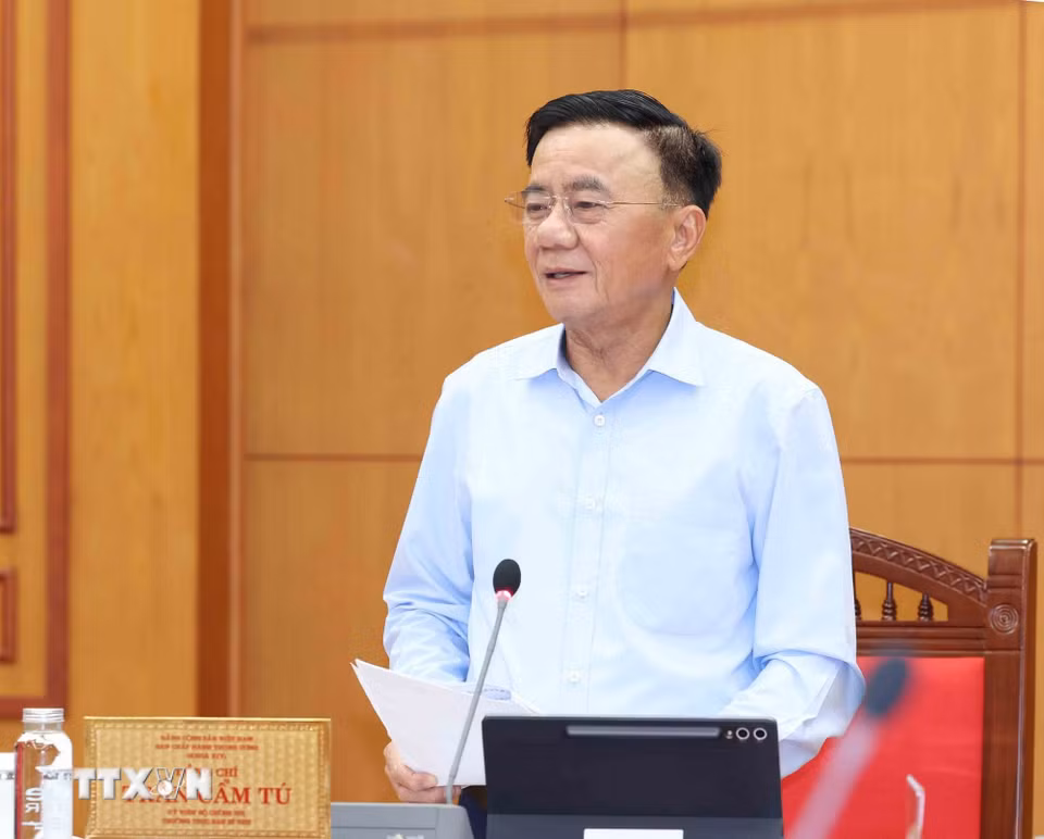 Thường trực Ban Bí thư Trần Cẩm Tú phát biểu chỉ đạo tại buổi làm việc. (Ảnh: Phương Hoa/TTXVN)