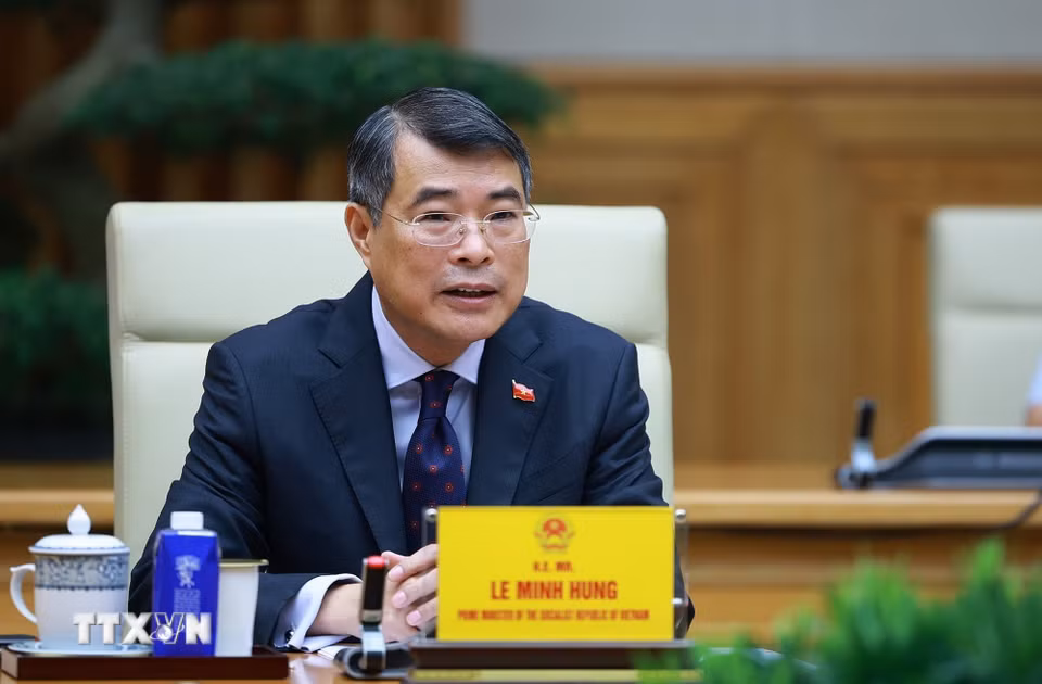 Thủ tướng Lê Minh Hưng tiếp bà Pauline Tamesis, Điều phối viên Thường trú Liên hợp quốc tại Việt Nam và Trưởng đại diện các tổ chức Liên hợp quốc tại Việt Nam. (Ảnh: Dương Giang/TTXVN)