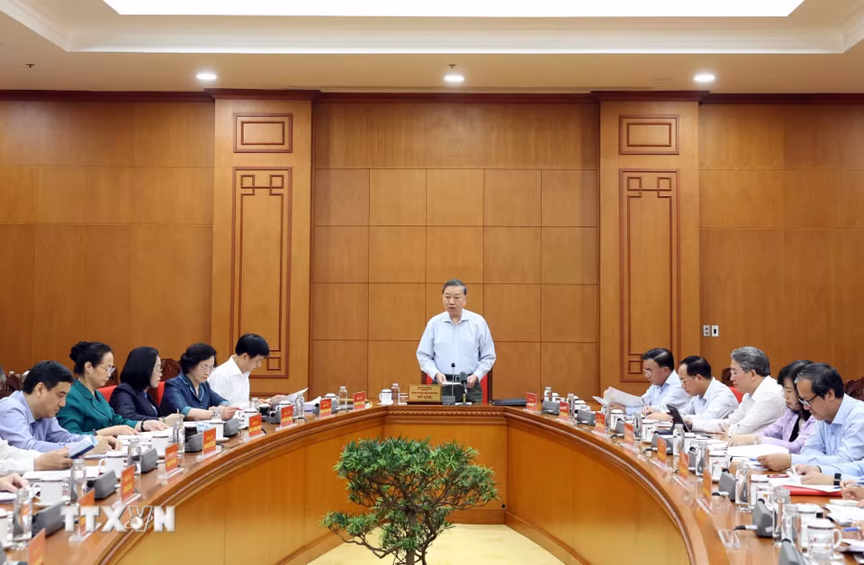 Tổng Bí thư, Chủ tịch nước Tô Lâm phát biểu chỉ đạo tại buổi làm việc về phát triển thể dục thể thao trong giai đoạn mới. (Ảnh: Thống Nhất/TTXVN)
