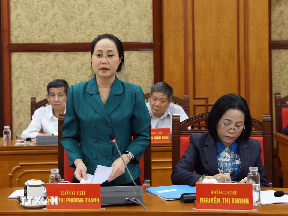 Đồng chí Lâm Thị Phương Thanh, Ủy viên Trung ương Đảng, Bí thư Đảng ủy, Bộ trưởng Bộ Văn hóa, Thể thao và Du lịch phát biểu. (Ảnh: Thống Nhất/TTXVN)