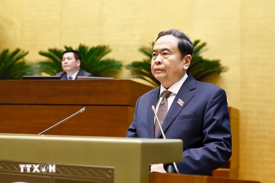 Chủ tịch Quốc hội Trần Thanh Mẫn phát biểu khai mạc Kỳ họp thứ hai, Quốc hội khóa XVI. (Ảnh: Doãn Tấn/TTXVN)
