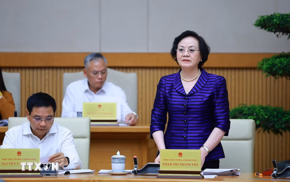 Phó Thủ tướng Phạm Thị Thanh Trà phát biểu tại Phiên họp Chính phủ chuyên đề về xây dựng pháp luật tháng 8 năm 2026. (Ảnh: Dương Giang/TTXVN)