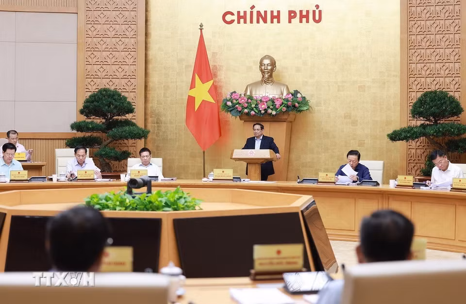Thủ tướng Phạm Minh Chính chủ trì Phiên họp Chính phủ chuyên đề về xây dựng pháp luật tháng 9 năm 2025 (phiên thứ hai). (Ảnh: Dương Giang/TTXVN)