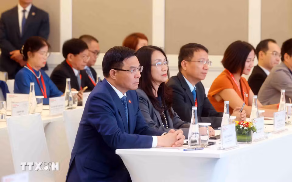 Bộ trưởng Bộ Công Thương Lê Mạnh Hùng tham dự Diễn đàn Kinh tế Việt Nam-Thụy Sĩ. (Ảnh: Phạm Kiên/TTXVN)
