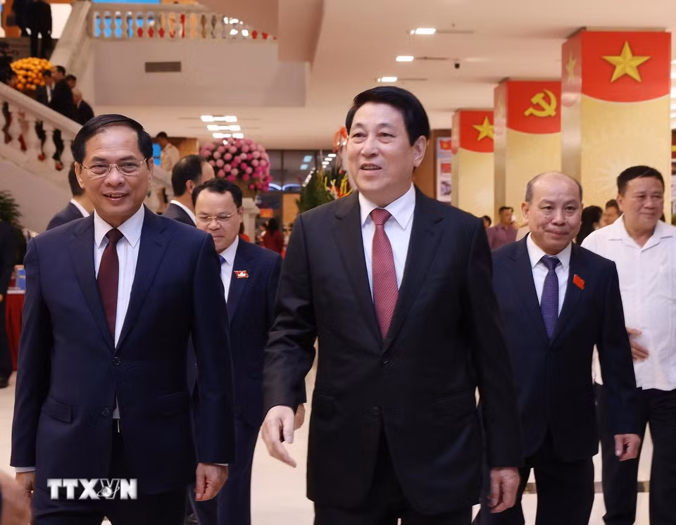 Chủ tịch nước Lương Cường dự Đại hội đại biểu tỉnh Phú Thọ lần thứ nhất, nhiệm kỳ 2025-2030. (Ảnh: Lâm Khánh/ TTXVN)