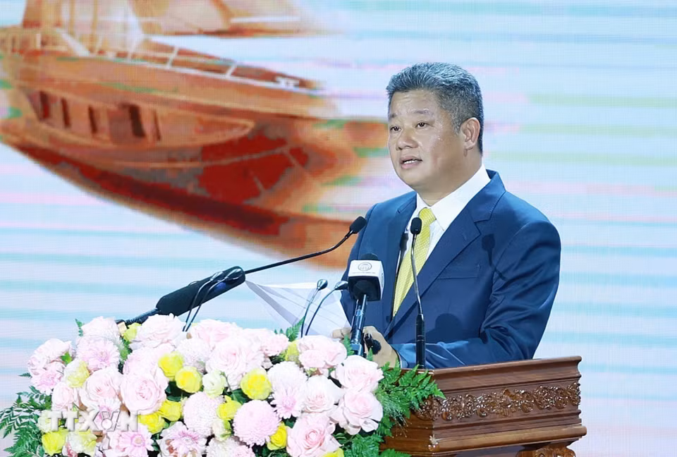 Chủ tịch Ủy ban Nhân dân tỉnh Hưng Yên Nguyễn Mạnh Quyền phát biểu. (Ảnh: Dương Giang/TTXVN)