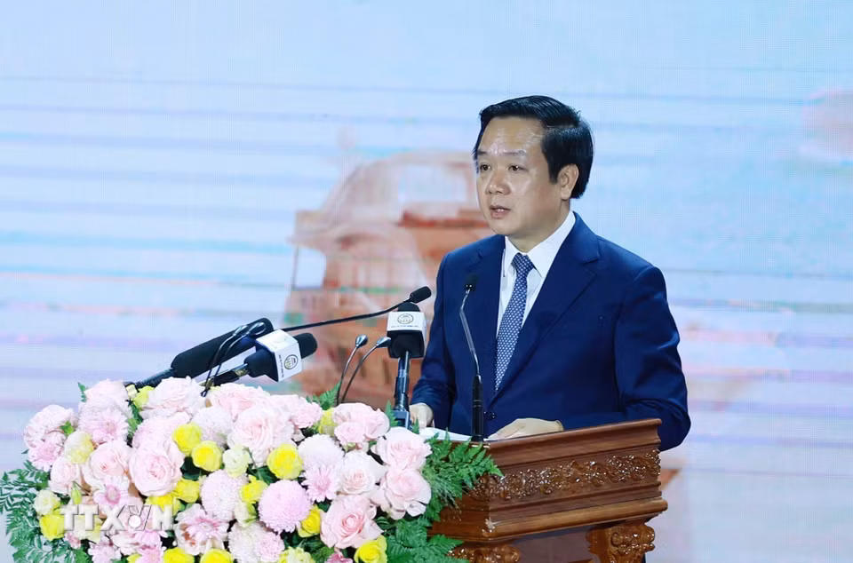 Bí thư Tỉnh ủy Hưng Yên Phạm Quang Ngọc phát biểu. (Ảnh: Dương Giang/TTXVN)
