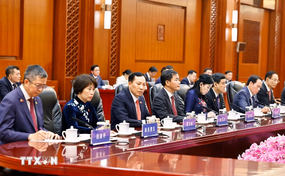 Đoàn đại biểu Việt Nam dự hội đàm. (Ảnh: Doãn Tấn/TTXVN)