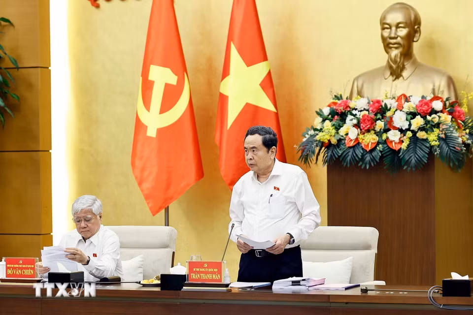 Ủy viên Bộ Chính trị, Bí thư Đảng ủy Quốc hội, Chủ tịch Quốc hội Trần Thanh Mẫn phát biểu. (Ảnh: Doãn Tấn/TTXVN)