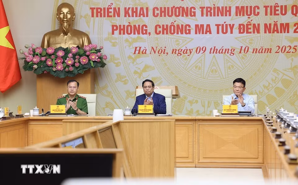 Thủ tướng Phạm Minh Chính chủ trì Hội nghị triển khai Chương trình mục tiêu quốc gia phòng, chống ma túy đến năm 2030. (Ảnh: Dương Giang/TTXVN)
