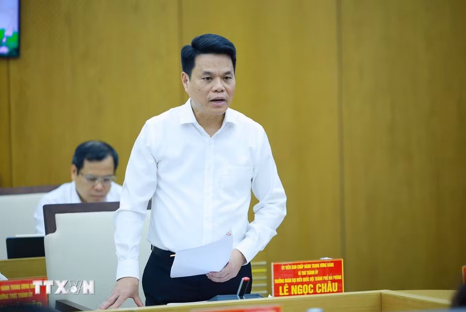 Bí thư Thành ủy Hải Phòng Lê Ngọc Châu phát biểu. (Ảnh: Dương Giang/TTXVN)