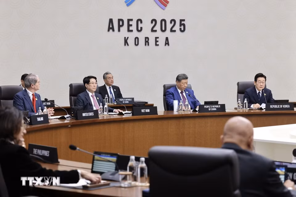 Chủ tịch nước Lương Cường dự Phiên họp thứ 2 Hội nghị Cấp cao APEC lần thứ 32 . (Ảnh: Lâm Khánh/TTXVN)
