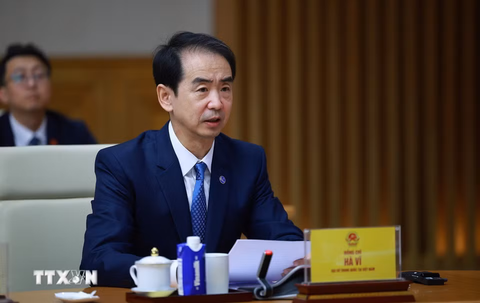 Đại sứ Trung Quốc tại Việt Nam Hà Vĩ phát biểu. (Ảnh: Dương Giang/TTXVN)