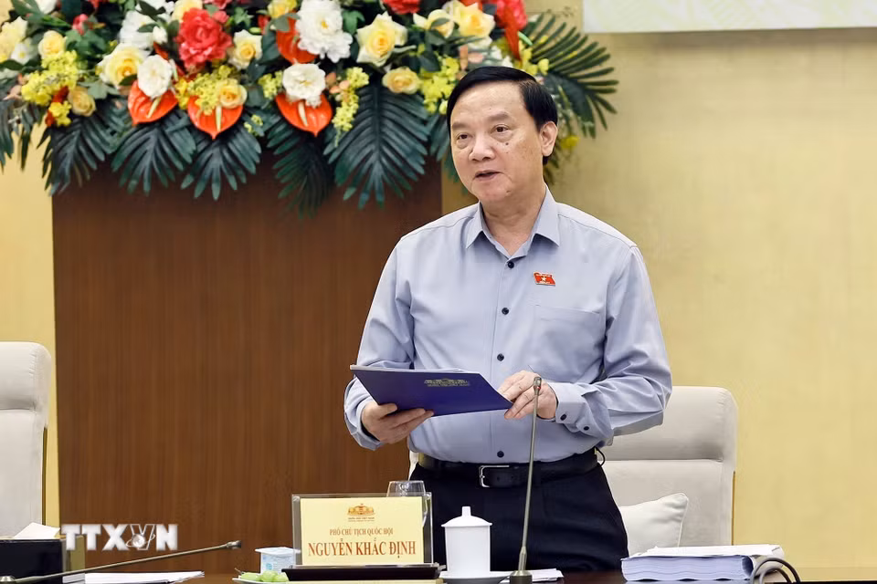 Phó Chủ tịch Quốc hội Nguyễn Khắc Định, Phó Trưởng Ban Chỉ đạo phát biểu. (Ảnh Doãn Tấn/TTXVN)