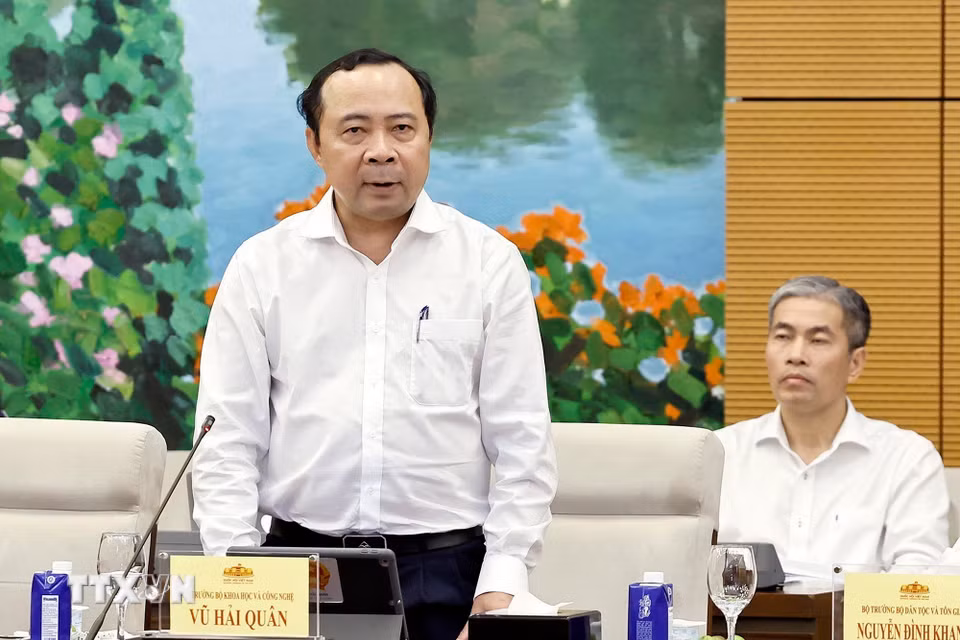 Bộ trưởng Bộ Khoa học và Công nghệ Vũ Hải Quân phát biểu. (Ảnh: Doãn Tấn/TTXVN)