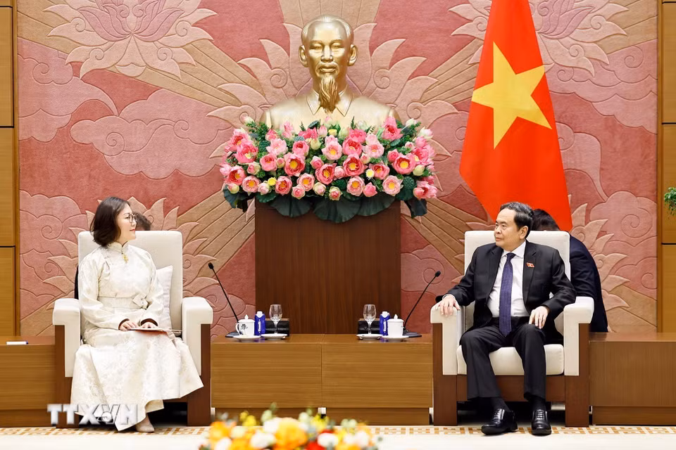 Chủ tịch Quốc hội Trần Thanh Mẫn tiếp xã giao Đại sứ đặc mệnh toàn quyền Mông Cổ tại Việt Nam Ganbaatar Hulan. (Ảnh: Doãn Tấn/TTXVN)