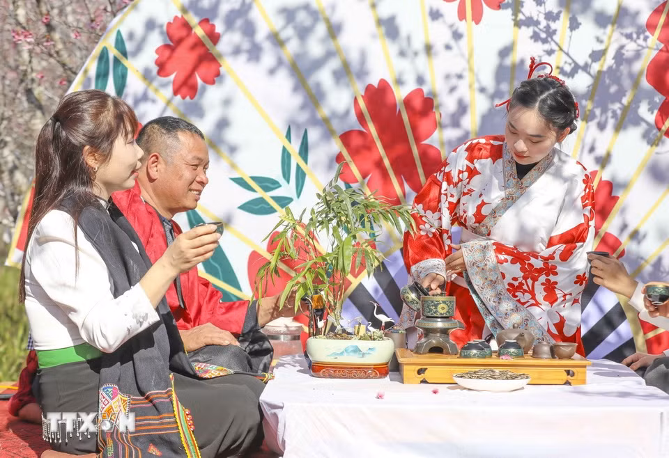 Không gian văn hóa trà đạo đậm văn hóa Nhật Bản tại Lễ hội. (Ảnh: Xuân Tư/TTXVN)