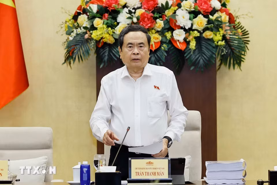 Chủ tịch Quốc hội Trần Thanh Mẫn phát biểu khai mạc Phiên họp thứ 7 của Ủy ban Thường vụ Quốc hội. (Ảnh: Doãn Tấn/TTXVN)