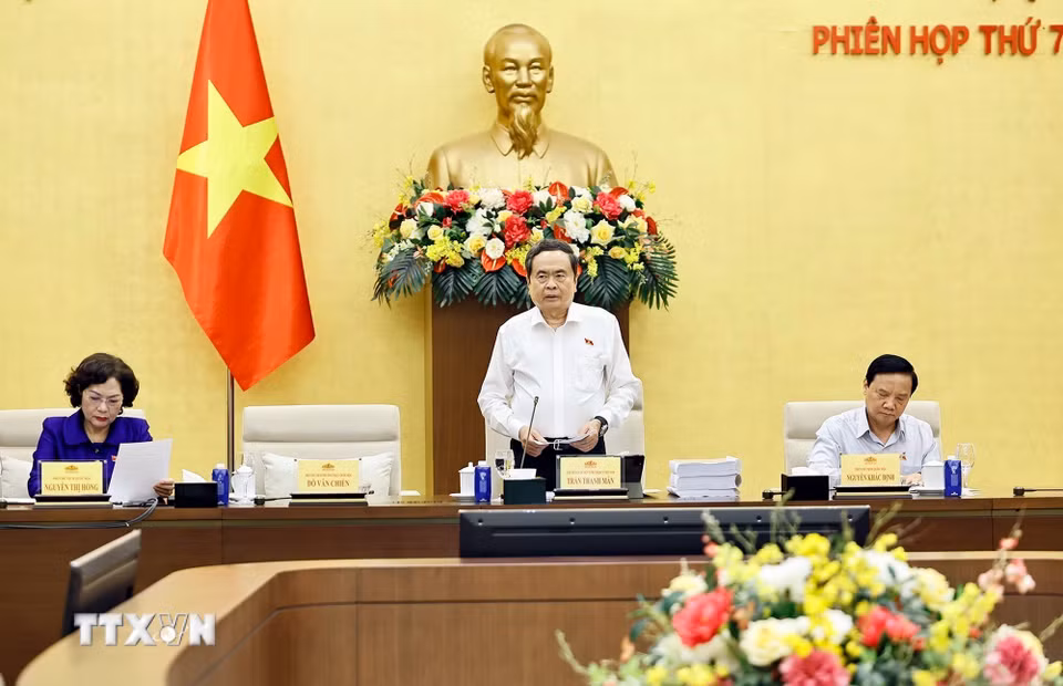 Chủ tịch Quốc hội Trần Thanh Mẫn phát biểu khai mạc Phiên họp thứ 7 của Ủy ban Thường vụ Quốc hội. (Ảnh: Doãn Tấn/TTXVN)