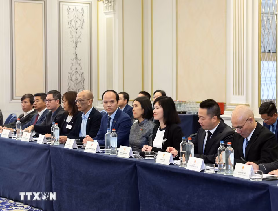 Các chuyên gia, trí thức người Việt Nam tại Bỉ và Luxembourg tham gia buổi gặp. (Ảnh: Thống Nhất/TTXVN)