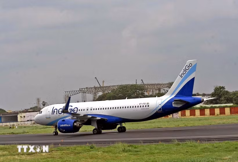 Máy bay của hãng hàng không Ấn Độ IndiGo. (Ảnh: ANI/TTXVN)