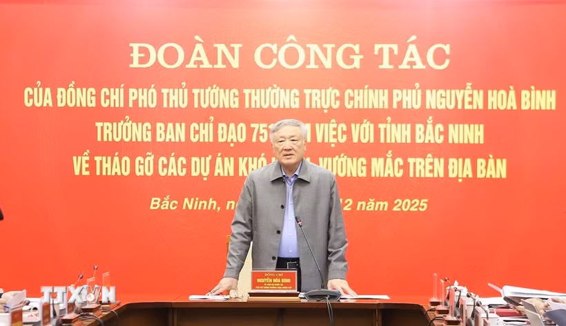 Ủy viên Bộ Chính trị, Phó Thủ tướng Thường trực Chính phủ Nguyễn Hòa Bình phát biểu tại buổi làm việc. (Ảnh: Thái Hùng/TTXVN)