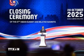 Thủ tướng Malaysia Anwar Ibrahim, Chủ tịch ASEAN 2025 phát biểu. (Ảnh: Dương Giang/TTXVN)
