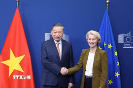 Tổng Bí thư, Chủ tịch nước Tô Lâm gặp Chủ tịch Ủy ban châu Âu Ursula von der Leyen. (Ảnh: Thống Nhất/TTXVN)