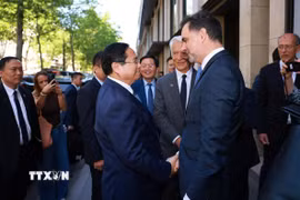 Thủ tướng Phạm Minh Chính đến dự Diễn đàn Doanh nghiệp Việt Nam-Pháp. (Ảnh: Dương Giang/TTXVN)