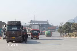 Phương tiện xuất nhập khẩu hàng hóa trong khu vực cửa khẩu quốc tế Hữu Nghị, Lạng Sơn. (Ảnh: Quang Duy/TTXVN)