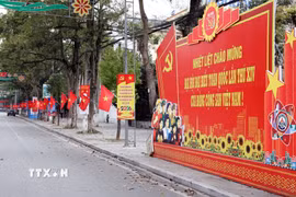 Các tuyến phố trung tâm tại các địa phương rực rỡ cờ hoa chào mừng Đại hội XIV của Đảng. (Ảnh: Văn Đạt/TTXVN)