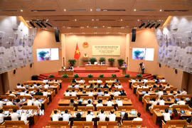 Toàn cảnh kỳ họp thứ bảy, Hội đồng Nhân dân thành phố Hà Nội khóa XVII. (Ảnh: Vũ Quang/TTXVN)