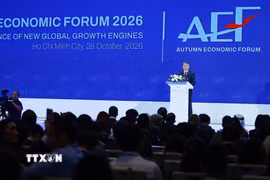 Thủ tướng Lê Minh Hưng phát biểu tại Phiên toàn thể cấp cao Diễn đàn Kinh tế mùa Thu 2026 (AEF 2026). (Ảnh: Dương Giang/TTXVN)