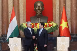 Chủ tịch nước Lương Cường tiếp Chủ tịch Quốc hội Hungary Kover Laszlo. (Ảnh: Lâm Khánh/TTXVN)