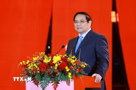 Thủ tướng Phạm Minh Chính phát biểu tại Lễ khai mạc Hội chợ Mùa Xuân lần thứ nhất - năm 2026. (Ảnh: Dương Giang/TTXVN)