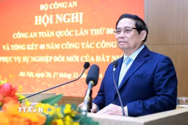 Thủ tướng Phạm Minh Chính phát biểu chỉ đạo tại Hội nghị Công an toàn quốc lần thứ 80. (Ảnh: Dương Giang/TTXVN)