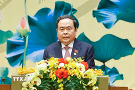 Chủ tịch Quốc hội Trần Thanh Mẫn đọc diễn văn kỷ niệm. (Ảnh: Doãn Tấn/TTXVN)