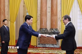 Chủ tịch nước Lương Cường tiếp nhận Quốc thư từ Đại sứ Cộng hoà Phần Lan tại Việt Nam Pekka Voutilainen. (Ảnh: Lâm Khánh/TTXVN)