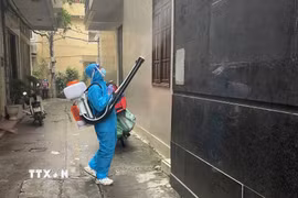 Nhân viên y tế xử lý ổ dịch tại tổ dân phố Đinh Tiên Hoàng, phường Hồng Bàng, thành phố Hải Phòng. (Ảnh: TTXVN phát)