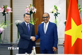 Thủ tướng Lê Minh Hưng tiếp ông Grandhi Mallikarjuna Rao, Chủ tịch Tập đoàn GMR của Ấn Độ. (Ảnh: Dương Giang/TTXVN)
