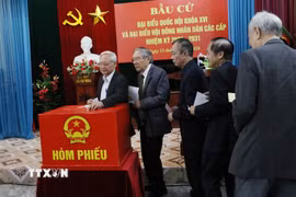 Ngay từ sáng sớm, các cử tri phường Hoa Lư, tỉnh Ninh Bình đến bỏ phiếu tại Khu vực bỏ phiếu số 27. (Ảnh: Hải Yến/TTXVN)