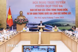 Thủ tướng Phạm Minh Chính chủ trì Phiên họp thứ ba của Ban Chỉ đạo các công trình trọng điểm, dự án quan trọng quốc gia lĩnh vực đường sắt. (Ảnh: Dương Giang/TTXVN)