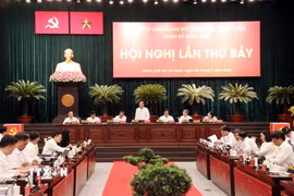 Quang cảnh Hội nghị lần thứ Bảy Ban chấp hành Đảng bộ Thành phố Hồ Chí Minh. (Ảnh: Tiến Lực/TTXVN)