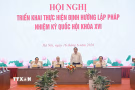 Chủ tịch Quốc hội Trần Thanh Mẫn chủ trì Hội nghị triển khai thực hiện Định hướng lập pháp nhiệm kỳ Quốc hội khóa XVI. (Ảnh: Doãn Tấn/TTXVN)