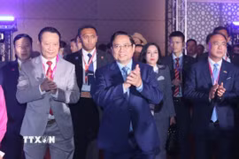 Thủ tướng Phạm Minh Chính đến dự Phiên Đối thoại Cấp cao tại Hội nghị Thượng đỉnh Kinh doanh và Đầu tư ASEAN (ABIS). (Ảnh: Dương Giang/TTXVN)